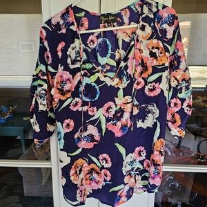 Yumi Kim Pink Purple Graphic Tie Front Blouse